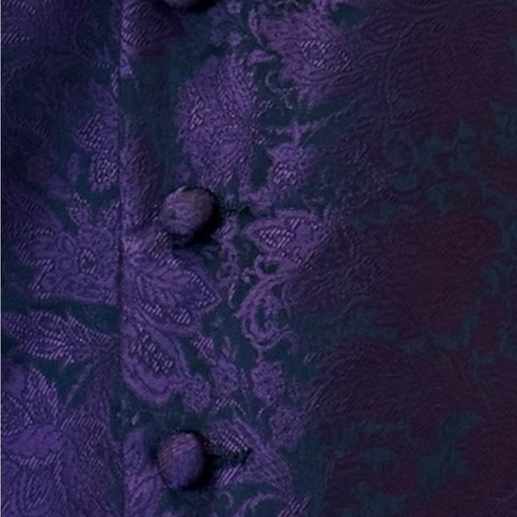 Luxury Purple & Black Floral Leaf Silk Vest Set - Size M - Picture 2 of 6